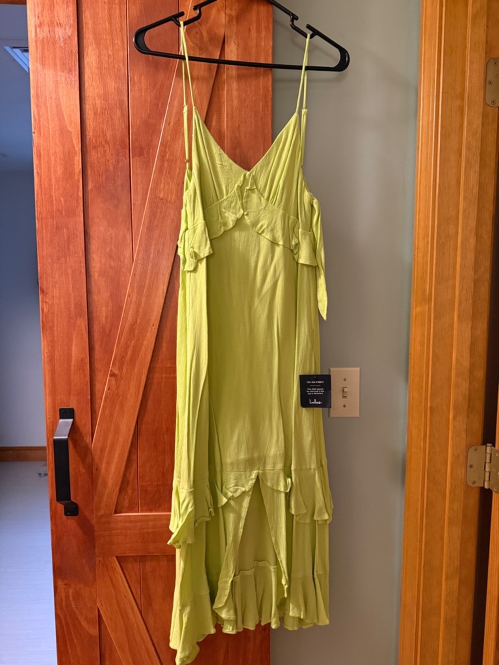 Lulu's Lime Green Ruffle High-Low Slip Dress